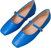 Hee grand Leather Mary Jane Shoes for Women Dressy Square Toe Ballet Flats with Strap Comfortable Walking Shoes Soft Leather Dress Shoes