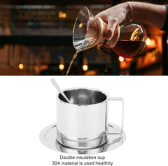 Coffee Mug, Stainless Steel Double Layer Insulation Coffee Cup Milk Mug with Spoon Saucer for Household (180ML Milan Coffee Cup)
