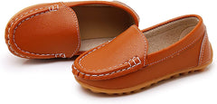 SOFMUO Boys Girls Leather Loafers Slip-On Oxford Flats Boat Dress Schooling Daily Walking Shoes(Toddler/Little Kids)