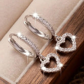 Golden Plated Copper Hoop Earrings - Heart Drop Pendant Earrings For Women