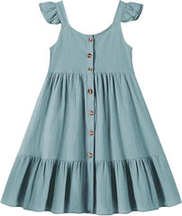 Easter Dresses Kids Pleated Neck Sleeveless Casual Little Girl Camisole Ruffled Dress Spring Dress Girls Size 14