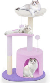 Athena Collection Cat Tree, 33" Cat Tower with Cat Scratcher Fluffy Flower and Hideaway Condo for Scratching and Play, Easy Assembly and Fun Entertainment for Your Feline Friend, Pink