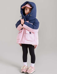 Girls Outdoor Down Jackets Kids Winter Insulated Puffer Toddler Coat Hooded Padded Jackets Zipped Travel Outerwear