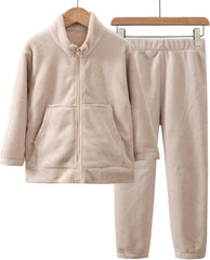 Boys Girls Winter 𝐒leepwear Flannel Fleece 𝐏a𝐣amas Set Kids Cotton 𝐋ounge𝐰ear Full Zip Jacket Tops+Pants Outfit