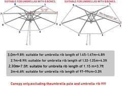 6/8 Ribs Patio Parasol Top Cover Replacement UV Protection Fabric, 7.5ft 9ft 10ft Replacement Umbrella Canopy Cover, Outdoor Umbrella Replacement Canopy Cloth(Khaki,7.5FT(8-ribs))