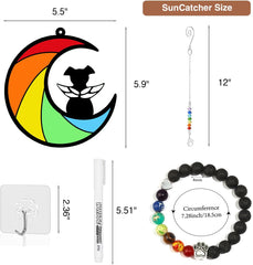 Dog Memorial Gift 3-Piece Set,Personalized Pet Loss Suncatcher,Sympathy Card for Dog Remembrance Bereavement,Bracelet for Passing Away Grief,Angel Hanging, Gift Ready Package(Rainbow River)