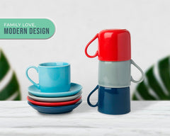 Espresso Cups Set of 4 with Matching Saucers – 4 oz White Porcelain Demitasse Cups for Italian, Turkish, or Lungo Coffee – 8-Piece Set