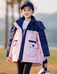 Girls Down Winter Coat Kids Hooded Padded Jackets Outdoor Insulated Puffer Outerwear