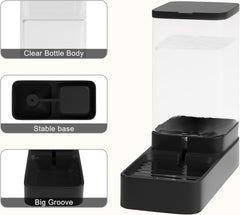 Automatic Cat Feeder and Water Dispenser in Set with Pet Food Bowl,Gravity Dog Waterer and Food Feeder for Small Medium Dog Cat Puppy Kitten Large Capacity(3.3L,Black)