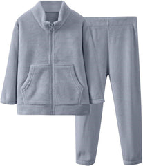 2-Piece Boys Girls Fleece 𝐏a𝐣amas Set Flannel 𝐏js Winter 𝐒leepwear 𝗟oungewear Full Zip Jacket Tops Pants for Kids