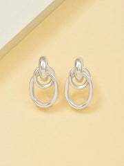 Fashionable Silver Tone Metal Earring Multi-Turn Knotted Stud Earrings For Women Double Hoop Statement Dangling Unique Earrings