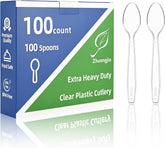 100 Count Extra Heavy Duty Clear Plastic Forks Disposable, BPA-Free, Heat Resistant, Durable Disposable Forks Bulk for Catering & Events 、Party Supplies