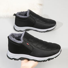Men's Wide Warm Fur Lined Slip On Snow Boots Winter Hand Stitching Low Top Anti-Slip Loafers Shoes Comfortable Lightweight Casual Walking Shoes