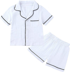 Boys Girls Paš·ama Short Pšs Set Breathable Lounš“ewear Kids Solid Button-Down Sleeš½wear Pocket Nš¢ghtwear Clothes