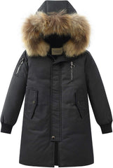 4-15Years Girls' Boys' Hooded Down Coats Winter Warm Jacket Solid Puffers Outerwear for Little Kids/Big Kids