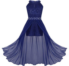 Yartina Kids Girls Flower Girl Sleeveless Dress Floral Rhinestone Romper Lace Maxi Skirts Wedding Birthday Ball Gown