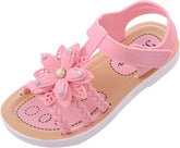 Flower Sandals for Girls, Open Toe Soft Flat Shoes Fashion Comfortable Bow Lightweight Girls Princess Dress Shoes (Pink, 4.5-5 Years Little Child)