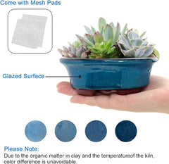 Bonsai Planter Succulent Small Glazed Pots, Value Set of 2 + 4 Soft Mesh Drainage Screens