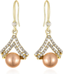 1 Pair Gold Toned Earrings, Drop Style Earrings with Zircon and Pearl for Women, Elegant and Luxurious Statement Earring, Delicate Jewelry Earring for Various Occasions, Style2