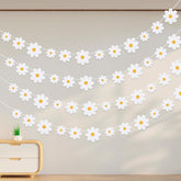 Ouligay 4PCS Groovy Daisy Birthday Party Decorations, Boho Flower Hanging Banners Two Groovy Decorations Girl for Baby Shower Daisy Decor Party Supplies, White Daisy Paper Cutouts for Indoor Outdoor