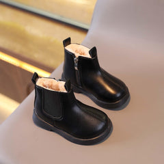 Toddler Fuzzy Lined Booties With Side Zipper Kids Girls Boys 𝐖aterproof Slip On Ankle Short Boots Winter Outdoor Shoes