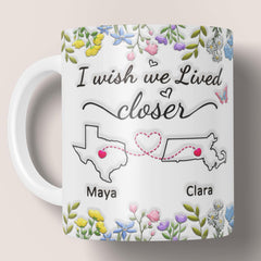 Personalized Long Distance Friendship Mug, Custom State to State Bestie Mug, Floral Ceramic Coffee Cup for Sisters, Friends, Birthday, and Holidays Gift, 11oz & 15oz