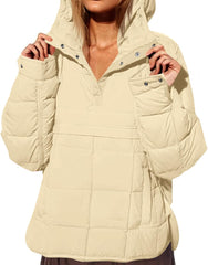 Fazortev Womens Oversized Puffer Jacket Quilted Dolman Hoodies Pullover Long Sleeve Lightweight Warm Tops Coat