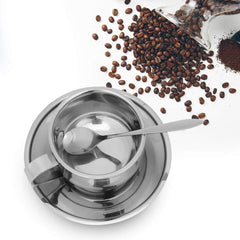Coffee Cups Set Stainless Steel Double Walled Anti‑scald Coffee Cup Set Stainless Steel Coffee Latte Tea Cup with Saucer and Spoon for Home Dining Bar Office Tea House