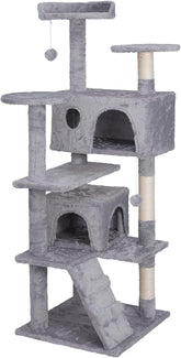 54-inch Cat Tree with Sisal-Covered Scratching Posts, Sturdy Standing Cat Tower for Indoor Kittens, Multi-Level Platforms, Perches, Condo and Hanging Ball for Cats to Play and Sleep