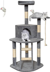 49inch Cat Tree Tower with Condo for Indoor,Scratching Post and Hanging Toys,Multi-Level,Small Space,for Small and Medium Cats (Grey, 24inch)