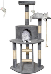 49inch Cat Tree Tower with Condo for Indoor,Scratching Post and Hanging Toys,Multi-Level,Small Space,for Small and Medium Cats (Grey, 24inch)