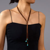 1PCS Irregular Turquoise Velvet Necklace, Double Layer Adjustable Choker, Handmade Bohemian Layering Jewelry, Natural Stone Fashion Statement Piece (Blue&White)