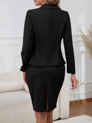 ELLEVEN Women's 2 Piece Suit Skirt Set Business Casual, Long Sleeve Knit Blazer & Pencil Skirt