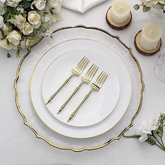 24 Disposable Gold 6 in Dessert Plastic Forks Appertizers Roman Column Handle for Weddings Parties Birthdays Receptions Events Catering Buffet Dinnerware Tableware Decorations