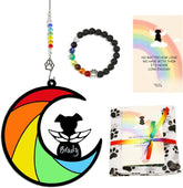 Dog Memorial Gift 3-Piece Set,Personalized Pet Loss Suncatcher,Sympathy Card for Dog Remembrance Bereavement,Bracelet for Passing Away Grief,Angel Hanging, Gift Ready Package(Rainbow River)