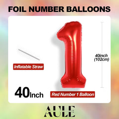 AULE 40 Inch Big Red 6 Balloon Number Large Foil Helium Number Balloons 0-9 Jumbo Giant Happy 6th Birthday Party Decorations for Boy or Girl Huge Mylar Anniversary Party Supplies