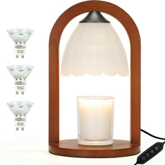 Candle Warmer Lamp with Timer and Dimmer,Electric Candle Lamp Warmer for Jar Candles,Birthday Gifts for mom and Women, Bedroom Home Decor,Melt Warmer for Scented Wax with 3 Bulbs( Retro Wooden Base)