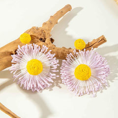 1 Pair Handwoven Raffia Earrings, Bohemian Braided Straw Dangle Earrings for Women, Lightweight Natural Fiber Summer Ear Accessories, Artisan Crafted Beach Style Jewelry(White&Yellow)