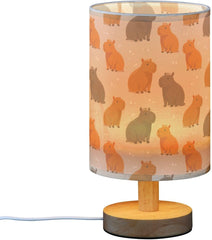 Cute Brown Capybara Bedside Table Lamp Small Desk Lamps Linen Fabric Shade Decorative Nightstand Lamp LED with USB Port Wood Base for Bedroom Living Room