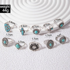 Women Retro Turquoise Knuckle Stackable Gift Halloween Jewelry Accessories Set
