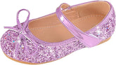 Girls Sparkly Mary Jane Shoes Bowknot Flat Kids Glitter Dress Up Princess Shoes Closed Toe Wedding Party Soft