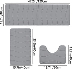 3-Piece Foam Bath Mat Set, Soft & Water Absorbent Bathroom Rugs, Non-Slip, Machine Washable, Comfortable & Thick, Ideal for Home, Toilet, Shower, and Bathroom Use
