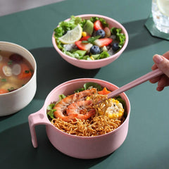 Instant Noodle Bowls Set,Degradable Wheat Straw Bowls with Lid and Handle,Portable Cutlery Set Cereal Bowls for Soup,Rice,Dessert and Salad,Ramen Bowl for College Dorm Room Essentials