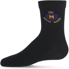 MeMoi Boys Stitched M Crest Solid Color Dress Crew Socks