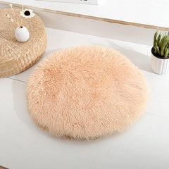 Round Pet Dog Bed Mat Long Plush Soft Fluffy Pet Cushion Cats Bed Blanket Pad for Small Dogs Sleeping Medium Large Supplies Cats(40cm,Brown)