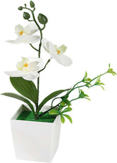 Artificial Orchids with Vase Plastic Phalaenopsis Realistic Orchid Flower Plant Pot Faux Flowers Arrangement for Home Office or Centerpiece Table Decor Display