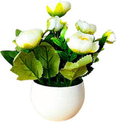 Artificial Plants Bonsai Rose Desktop Ornaments Plastic Decorating Simulated Potted Flowers for Party Wedding Home Decor - Red