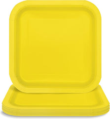 Unique Premier Style Neon Yellow Square Paper Dinner Plates - 9" (Pack of 8) - Vibrant Design, Ideal for Parties and Special Events