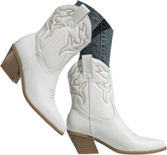 Ankle Cowboy Boots for Women Western Cowgirl Embroidered Ankle Booties Fashion Low Chunky Heel Pointed Toe Fall Short Booties Shoes