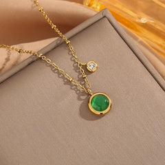 Dainty Green Diamond Emerald Necklace for Women 14K Gold Gemstone Pendant Necklace